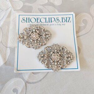5/$100 NEW Women’s Silver Tone Rhinestone Shoe Clips 2"x1.5" wedding accessory
